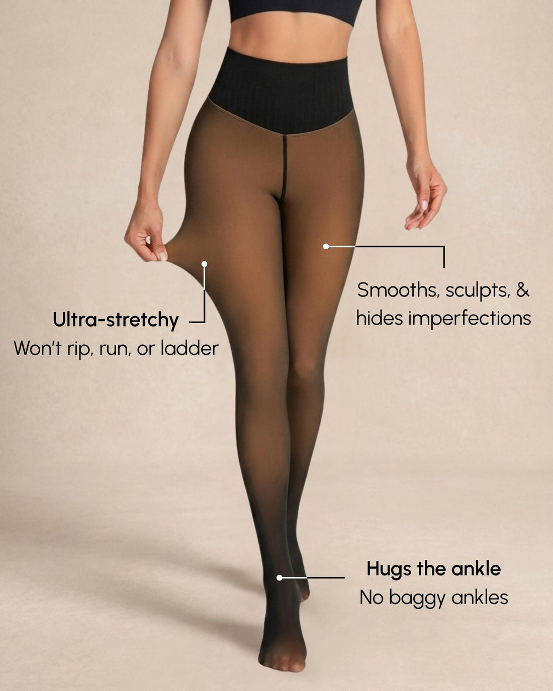 Sheer Illusion Fleece-Lined Tights — stretch detail