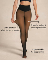Sheer Illusion Fleece-Lined Tights — stretch detail
